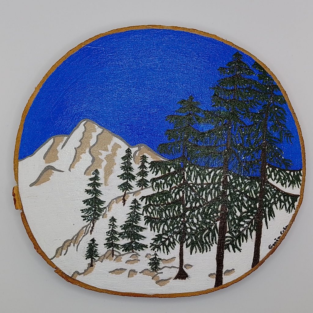 Rondin d'hiver Montagne en bois peint