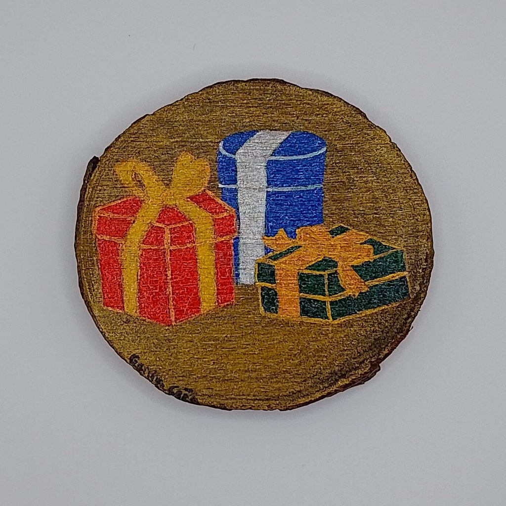 Rondin de Noël trio de paquets en bois peint