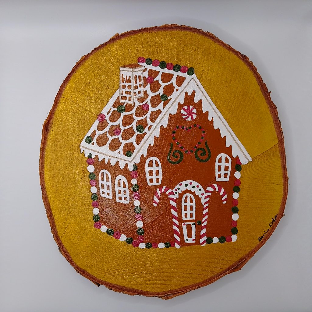 Rondin de Noël Maison de pain d'épices en bois peint